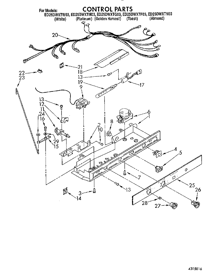 CONTROL Diagram and Parts List for ED25DWXTW03  Whirlpool Refrigerator