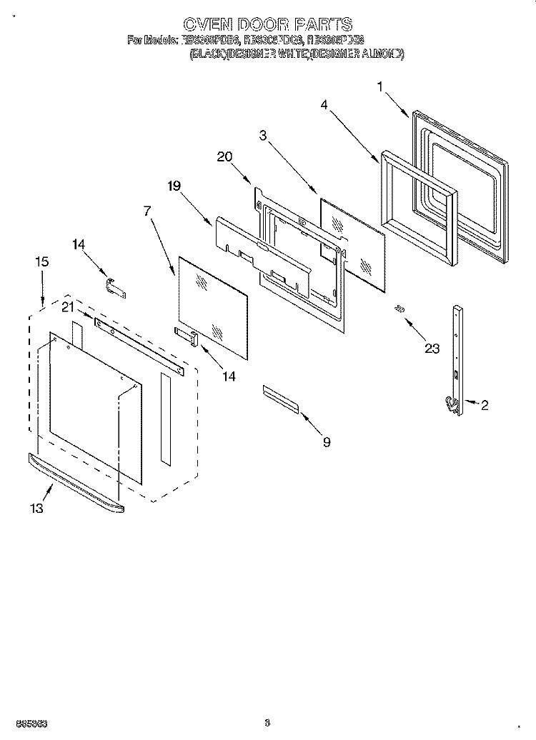 OVEN DOOR Diagram and Parts List for RBS305PDQ6  Whirlpool Wall Oven