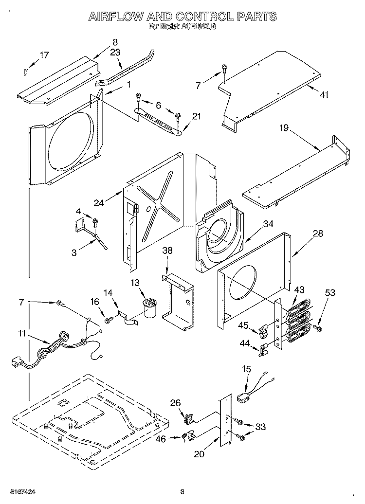 AIR FLOW AND CONTROL Diagram and Parts List for ACE184XJ0  Whirlpool Air Conditioner