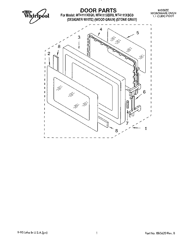 DOOR Diagram and Parts List for MT4111XBG0  Whirlpool Microwave