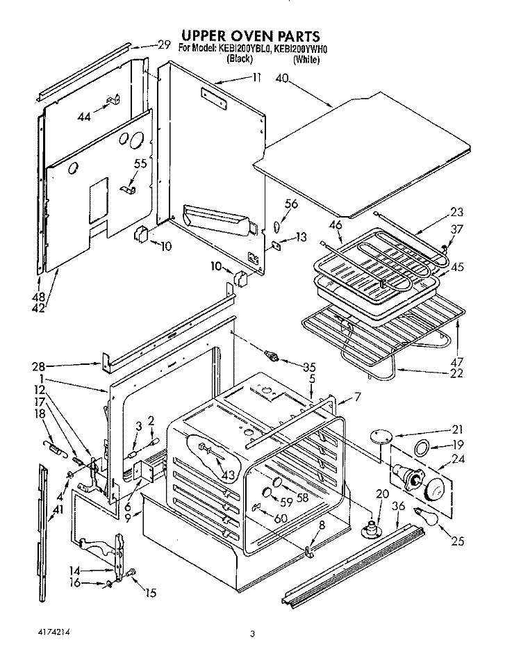 UPPER OVEN Diagram and Parts List for KEBI200YBL0  KitchenAid Wall Oven