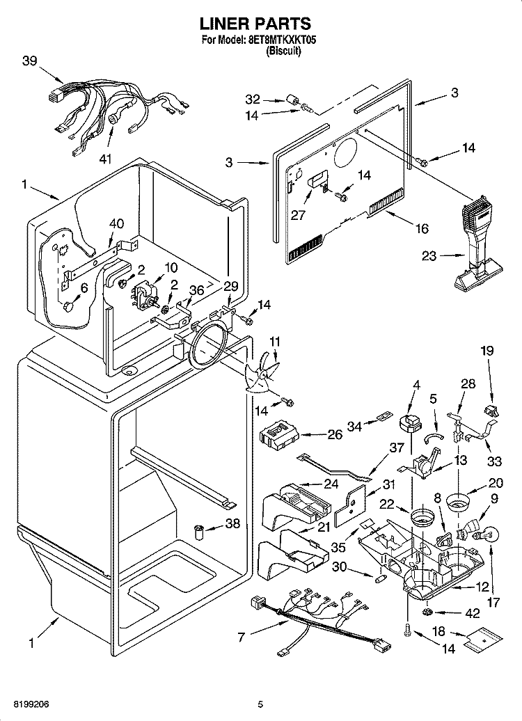LINER PARTS Diagram and Parts List for 8ET8MTKXKT05  Whirlpool Refrigerator