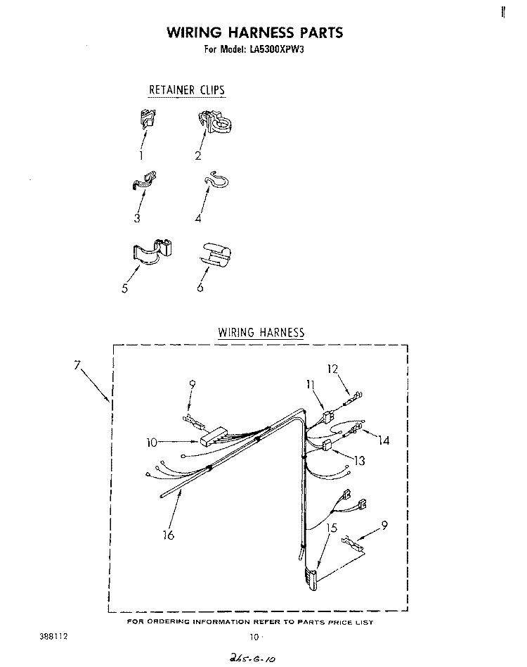 WIRING HARNESS Diagram and Parts List for LA5300XPW3  Whirlpool Washer