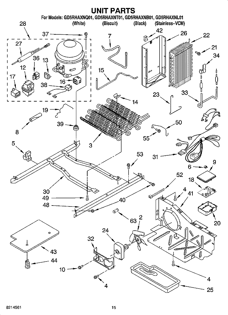 UNIT PARTS Diagram and Parts List for GD5RHAXNL01  Whirlpool Refrigerator