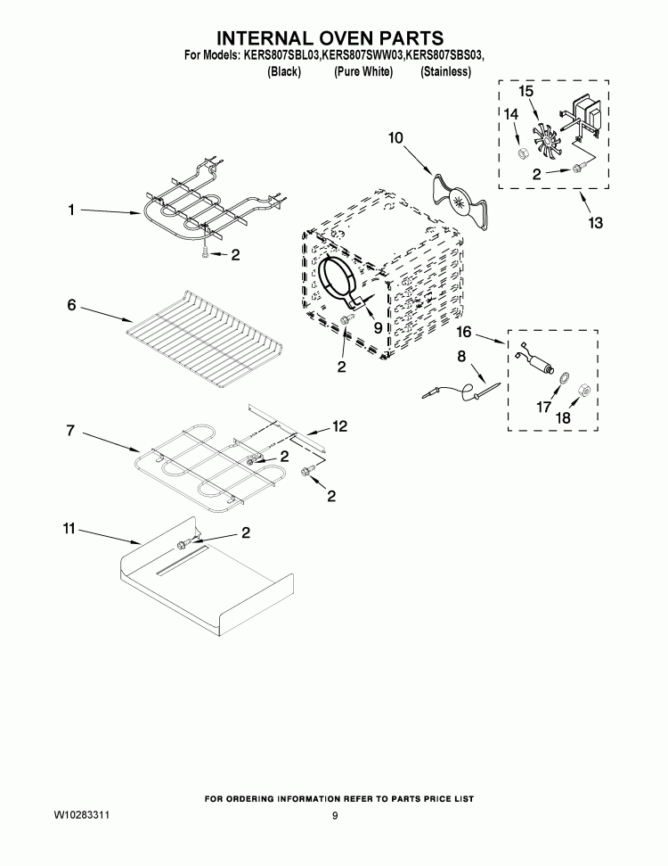 INTERNAL OVEN PARTS Diagram and Parts List for KERS807SBS03  KitchenAid Range