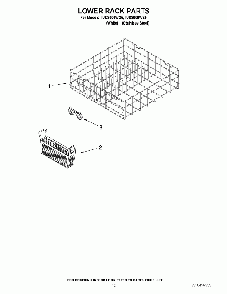 LOWER RACK PARTS Diagram and Parts List for IUD8000WS5  Whirlpool Dishwasher