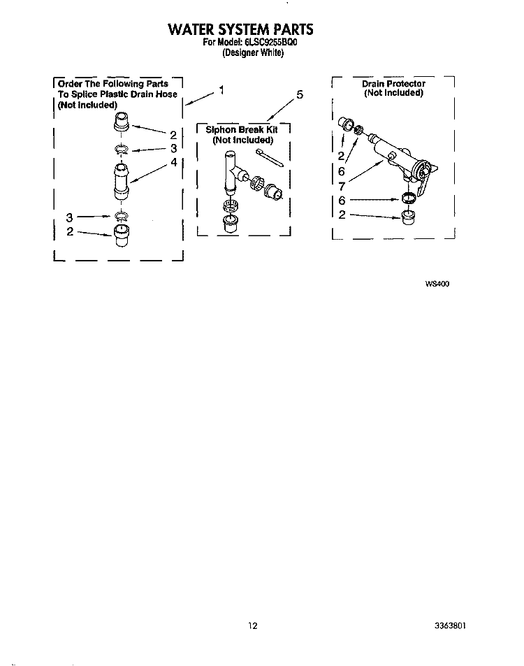 WATER SYSTEM Diagram and Parts List for 6LSC9255BQ0  Whirlpool Washer