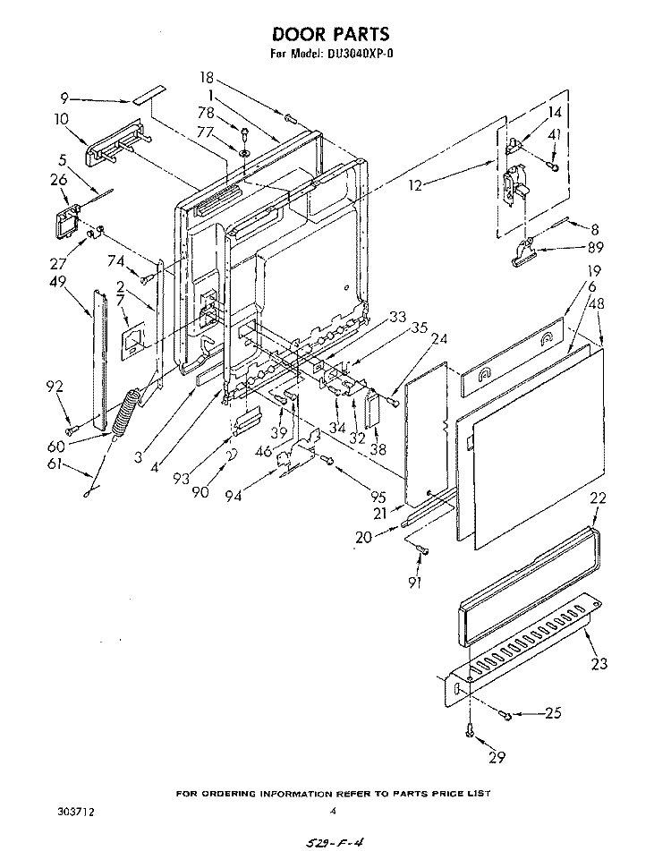 DOOR Diagram and Parts List for DU3040XP0  Whirlpool Dishwasher