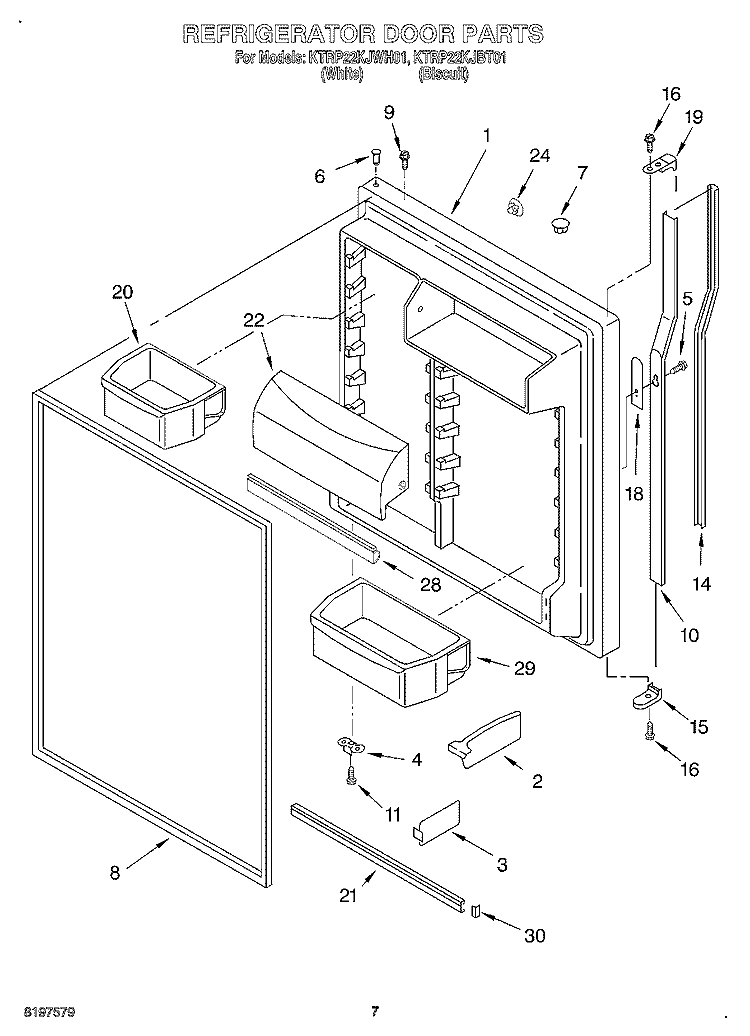 REFRIGERATOR DOOR Diagram and Parts List for KTRP22KJBT01  KitchenAid Refrigerator