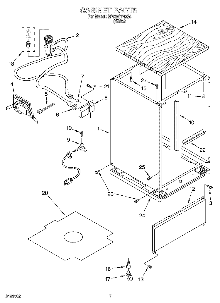 CABINET Diagram and Parts List for DP920PFGQ4  Whirlpool Dishwasher