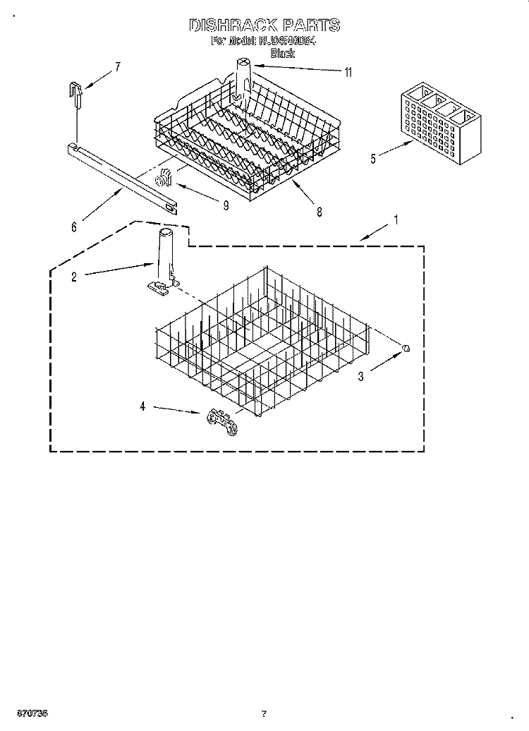 DISHRACK Diagram and Parts List for RUD4500DB4  Roper Dishwasher