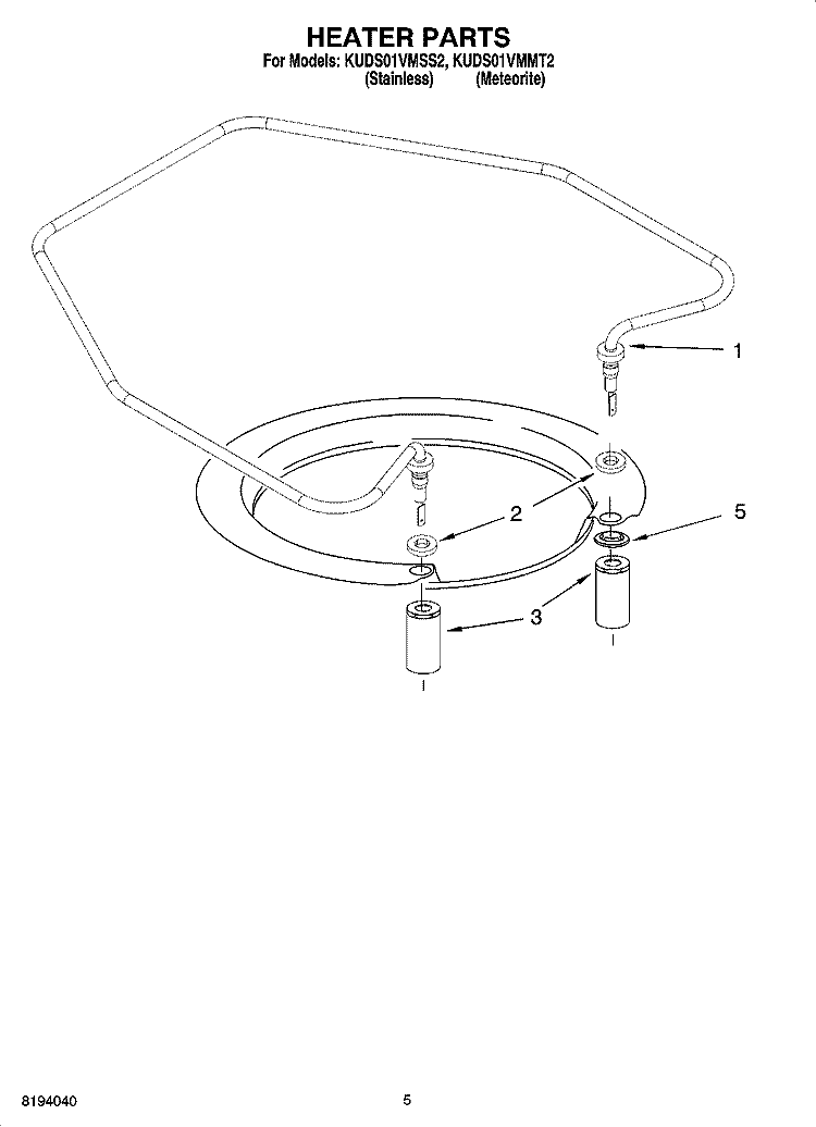 HEATER PARTS Diagram and Parts List for KUDS01VMMT2  KitchenAid Dishwasher