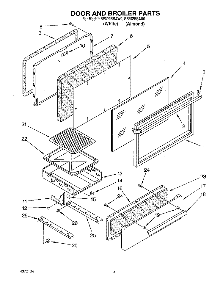 DOOR AND BROILER Diagram and Parts List for SF302BSAW0  Whirlpool Range