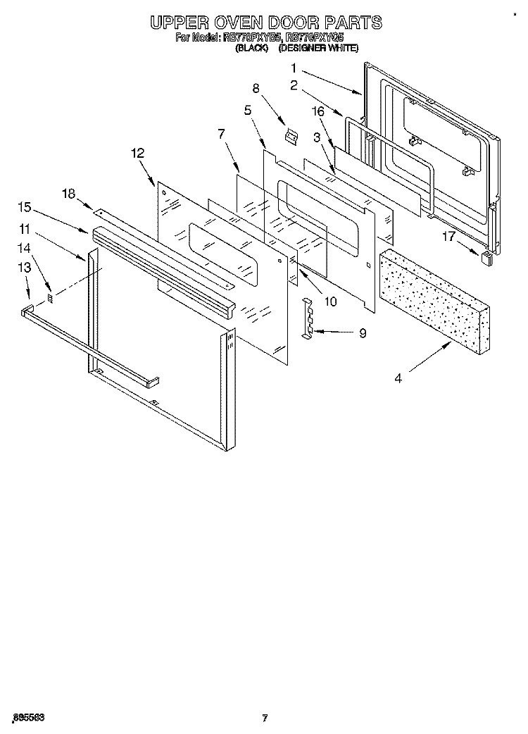 UPPER OVEN DOOR Diagram and Parts List for RB770PXYQ5  Whirlpool Wall Oven