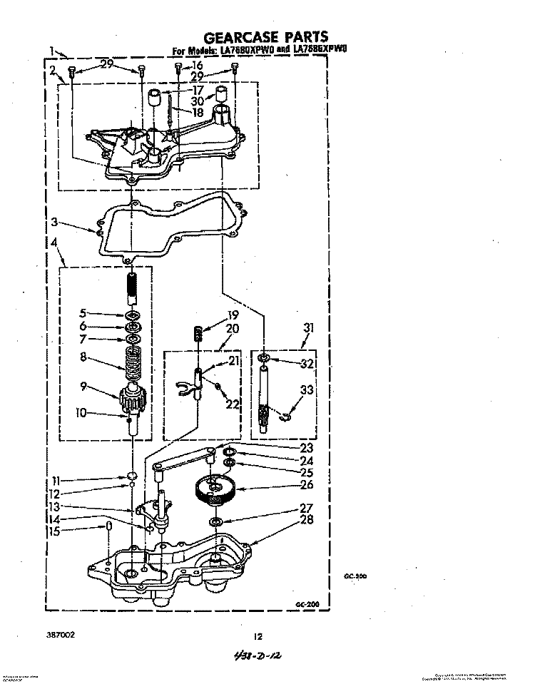 GEARCASE Diagram and Parts List for LA7685XPW0  Whirlpool Washer