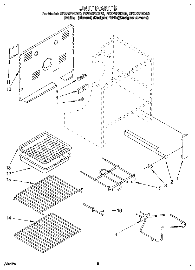 UNIT Diagram and Parts List for RF376PXDW0  Whirlpool Range