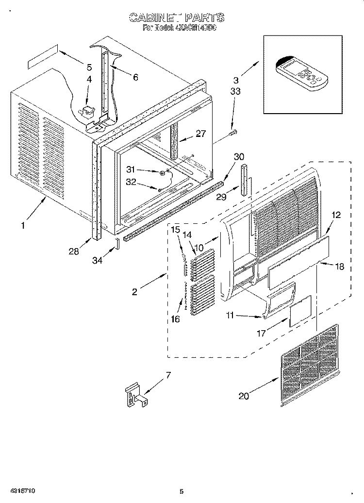 CABINET Diagram and Parts List for 4XACM14DD0  Whirlpool Air Conditioner