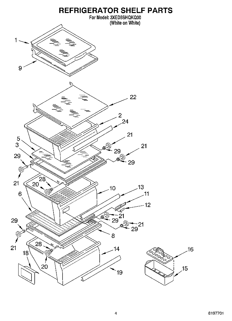 REFRIGERATOR SHELF Diagram and Parts List for 3XED5SHQKQ00  Whirlpool Refrigerator