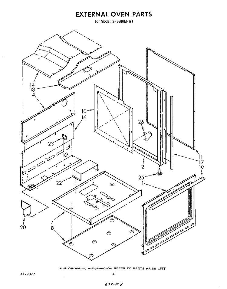 EXTERNAL OVEN Diagram and Parts List for SF3600EPW1  Whirlpool Range