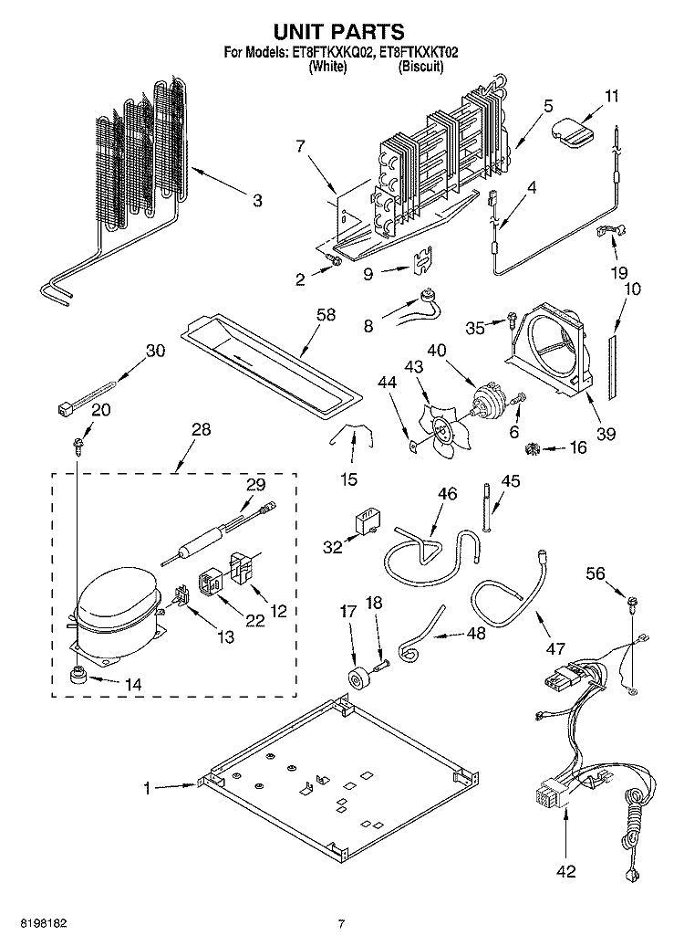UNIT Diagram and Parts List for ET8FTKXKQ02  Whirlpool Refrigerator