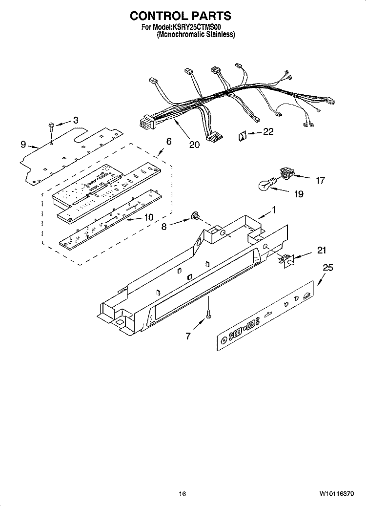 CONTROL PARTS Diagram and Parts List for KSRY25CTMS00  KitchenAid Refrigerator