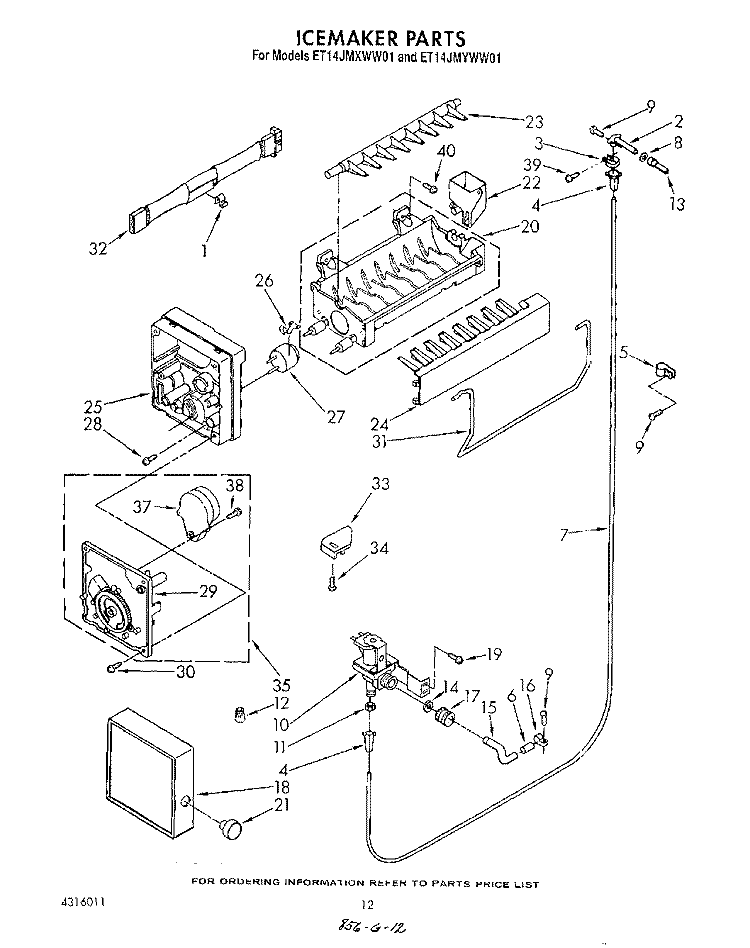 ICEMAKER , LIT/OPTIONAL Diagram and Parts List for ET14JMXWW01  Whirlpool Refrigerator