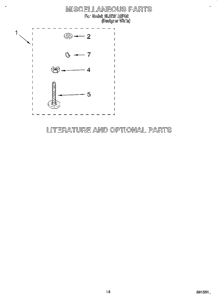 MISCELLANEOUS, LIT/OPTIONAL Diagram and Parts List for 8LSR6132FQ0  Whirlpool Washer