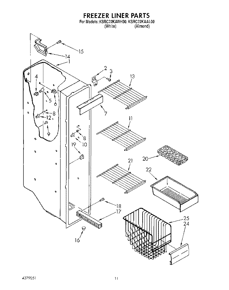 FREEZER LINER Diagram and Parts List for KSRC22KAAL00  KitchenAid Refrigerator