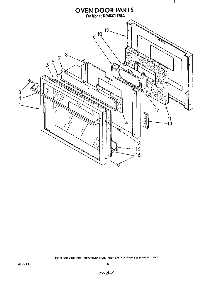 OVEN DOOR Diagram and Parts List for KEMI371TBL3  KitchenAid Microwave Oven Combo