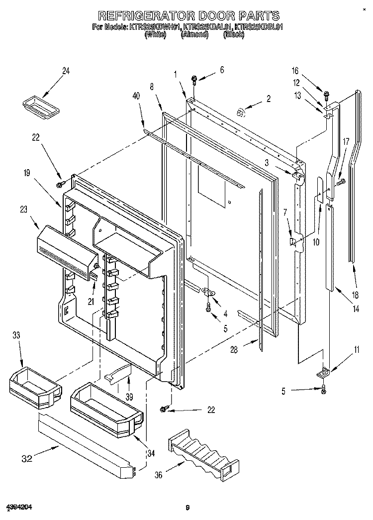 REFRIGERATOR DOOR Diagram and Parts List for KTRS25KDAL01  KitchenAid Refrigerator