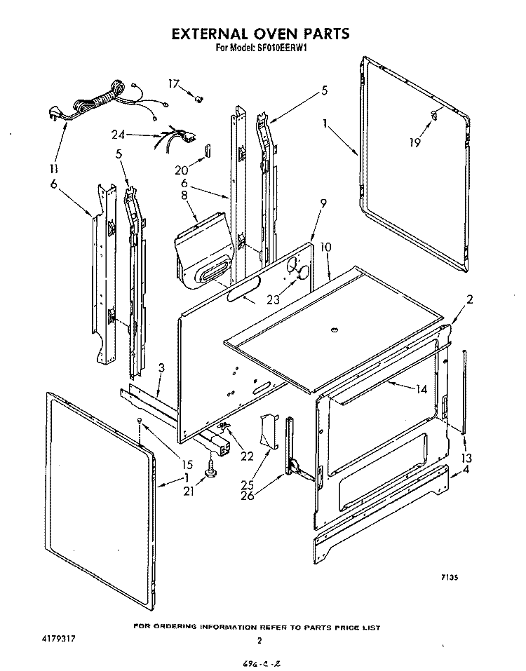 EXTERNAL OVEN Diagram and Parts List for SF010EERW1  Whirlpool Range