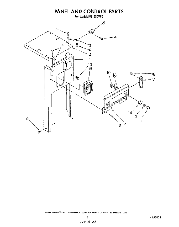 PANEL AND CONTROL Diagram and Parts List for KU1550VP0  Roper Trash Compactor