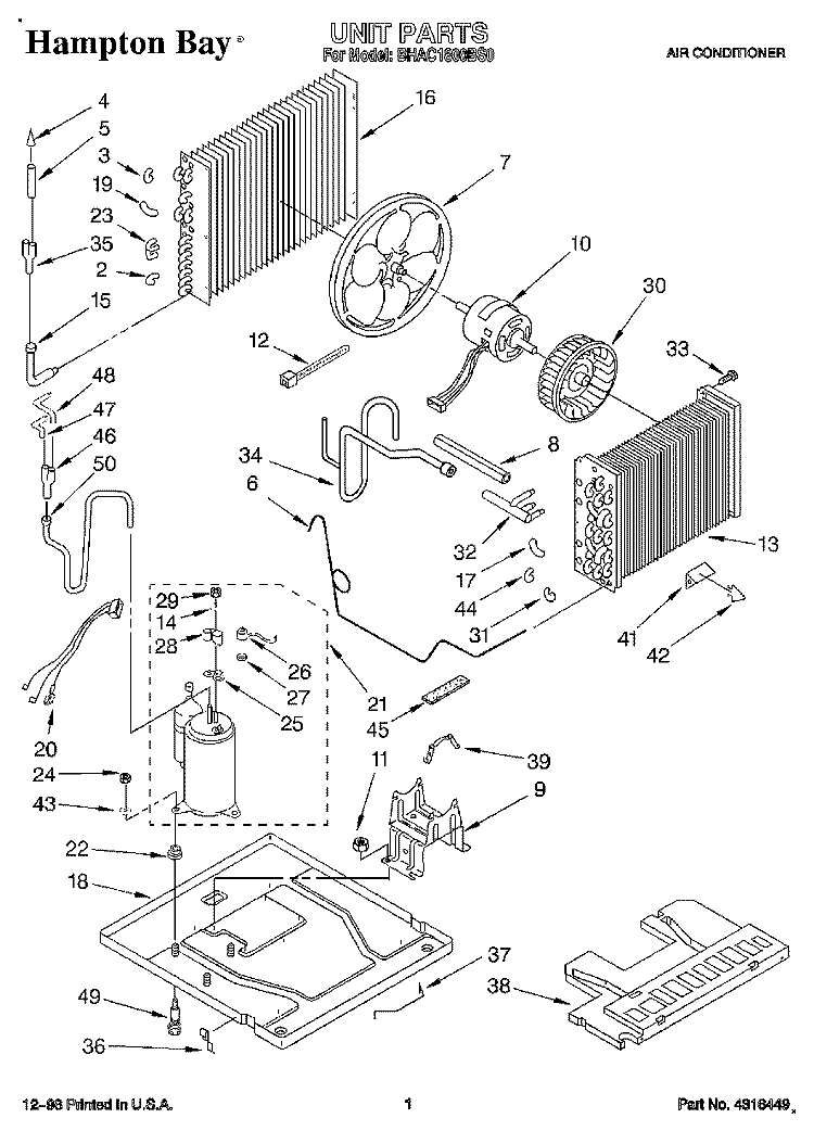 UNIT, LITERATURE Diagram and Parts List for BHAC1800BS0  Whirlpool Air Conditioner
