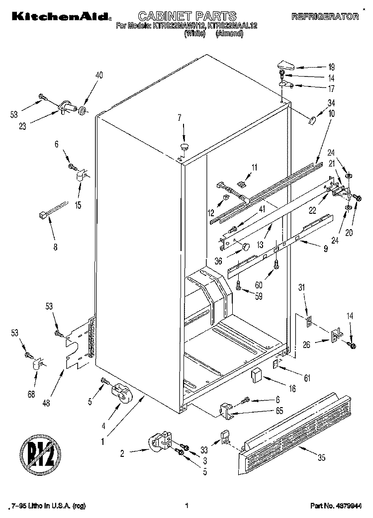CABINET Diagram and Parts List for KTRS22MAWH12  KitchenAid Refrigerator