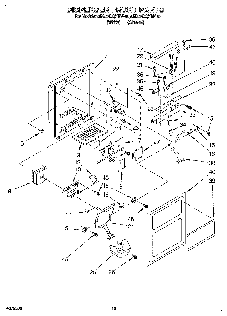 DISPENSER FRONT Diagram and Parts List for 4ED27DQXBN00  Whirlpool Refrigerator