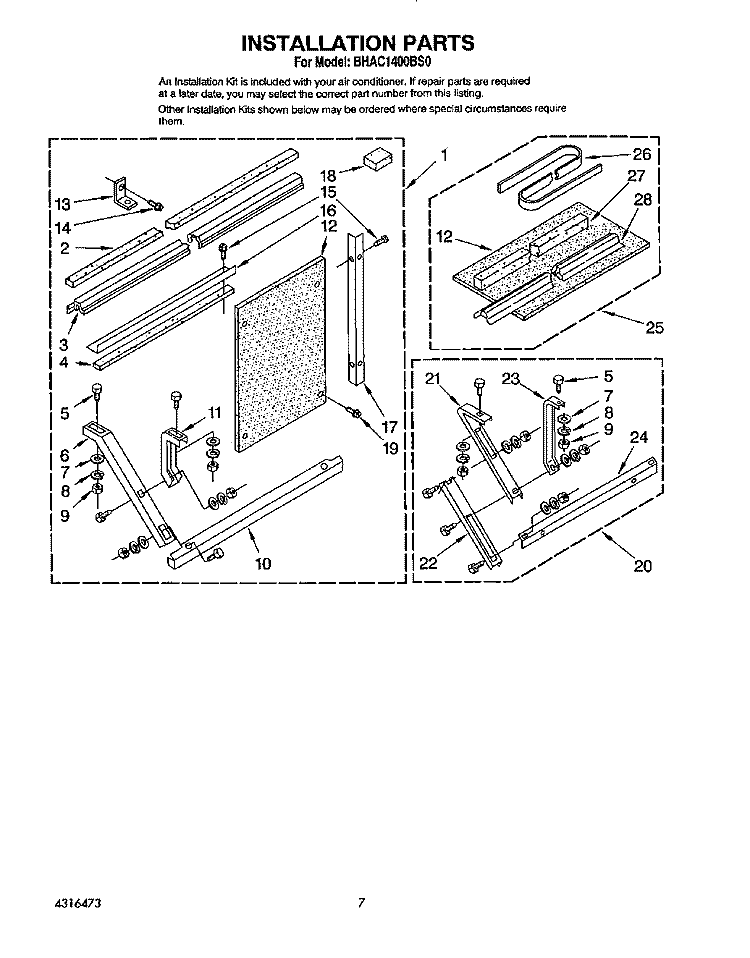 INSTALLATION Diagram and Parts List for BHAC1400BS0  Whirlpool Air Conditioner