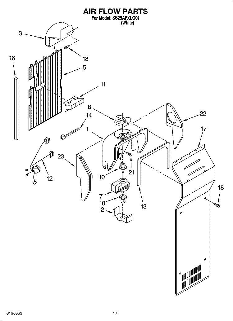 AIR FLOW PARTS Diagram and Parts List for SS25AFXLQ01  Whirlpool Refrigerator