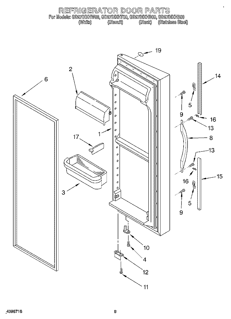 REFRIGERATOR DOOR Diagram and Parts List for GD27DIXHS00  Whirlpool Refrigerator