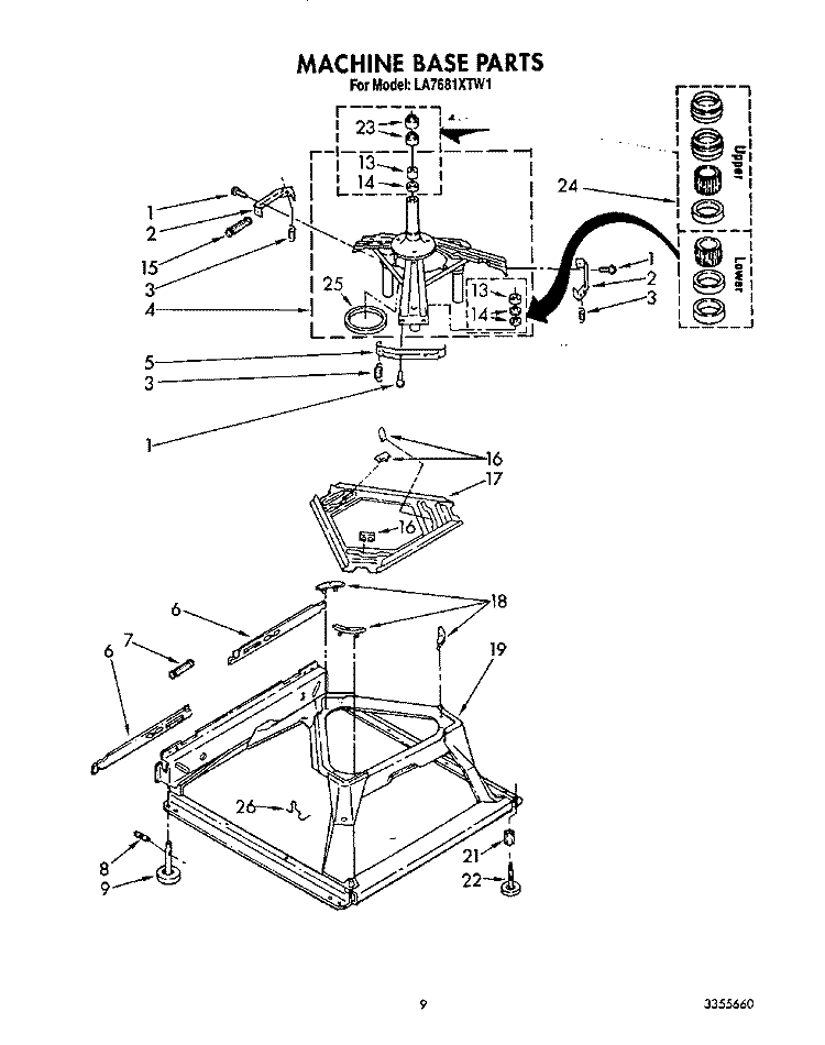 MACHINE BASE Diagram and Parts List for LA7680XTF1  Whirlpool Washer
