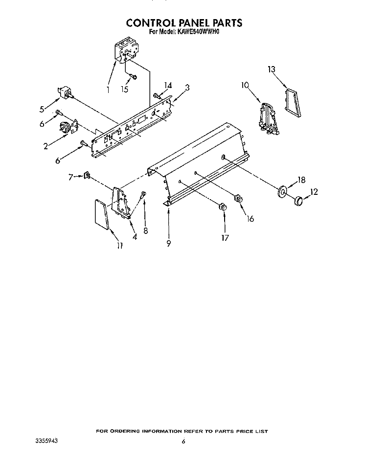 CONTROL PANEL Diagram and Parts List for KAWE540WAL0  KitchenAid Washer