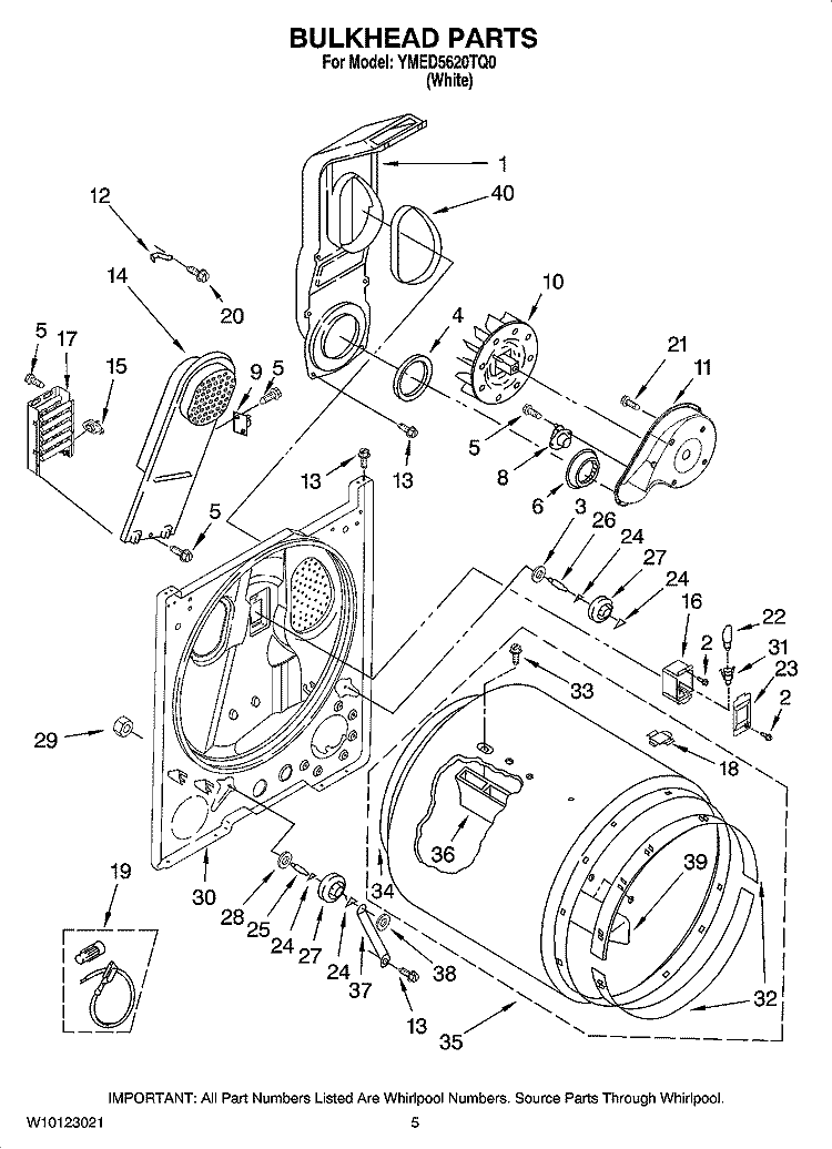 BULKHEAD PARTS, OPTIONAL PARTS (NOT INCLUDED) Diagram and Parts List for YMED5620TQ0  Maytag Dryer