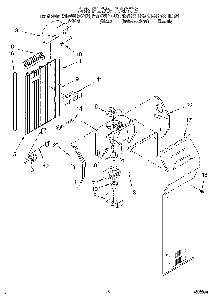 AIR FLOW Diagram and Parts List for KSRB22FHBL01  KitchenAid Refrigerator