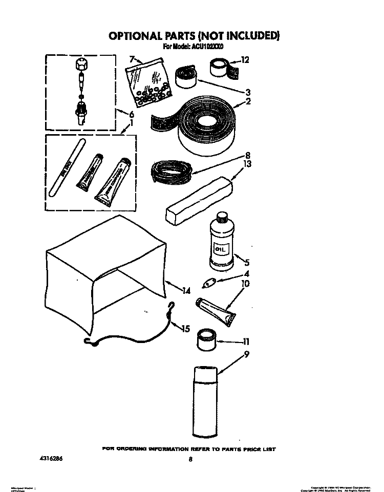 OPTIONAL Diagram and Parts List for ACU102XX0  Whirlpool Air Conditioner