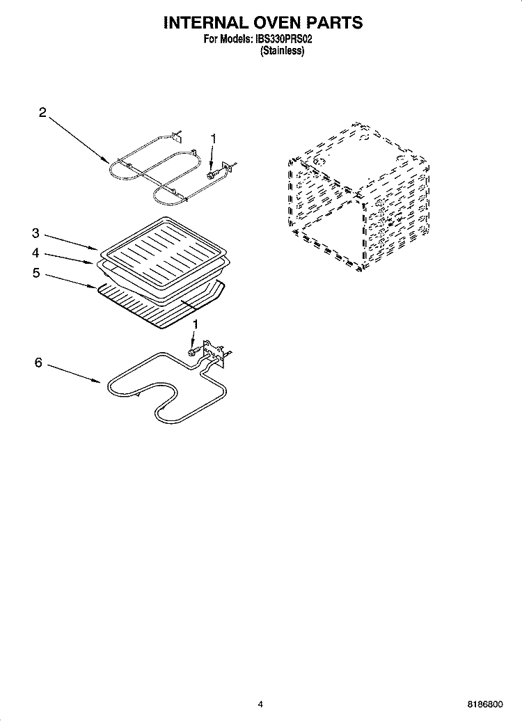 INTERNAL OVEN PARTS Diagram and Parts List for IBS330PRS02  Whirlpool Wall Oven