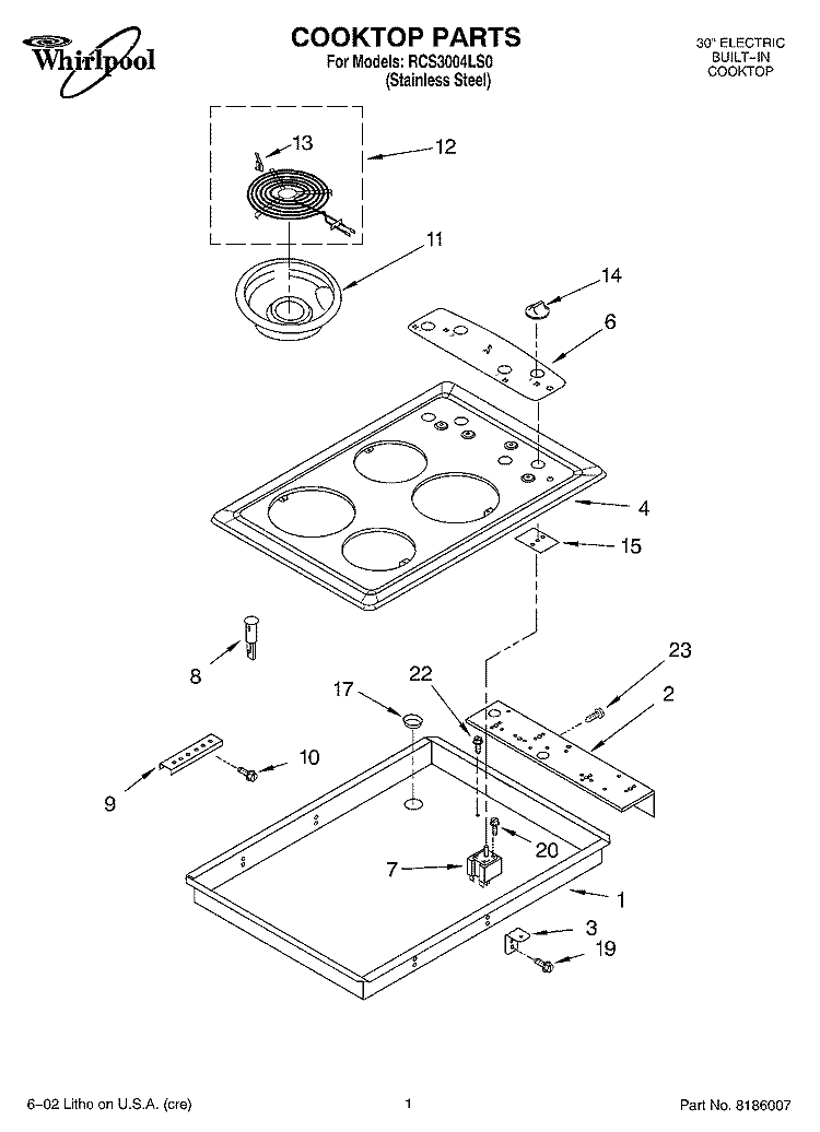 SECTION Diagram and Parts List for RCS3004LS0  Whirlpool Cooktop