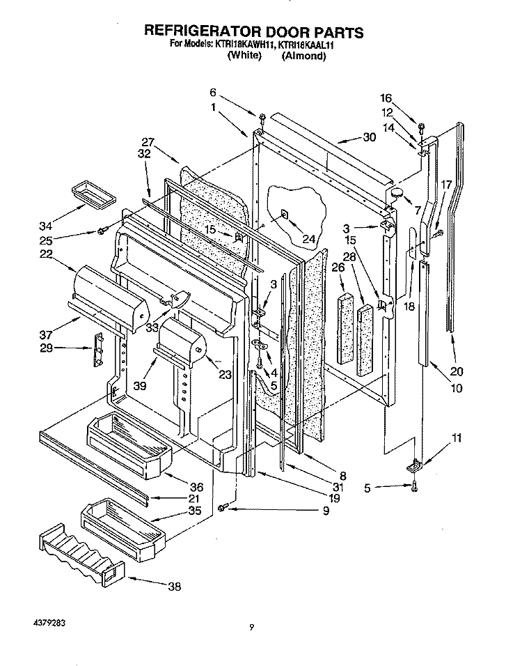 REFRIGERATOR DOOR Diagram and Parts List for KTRI18KAAL11  Whirlpool Refrigerator