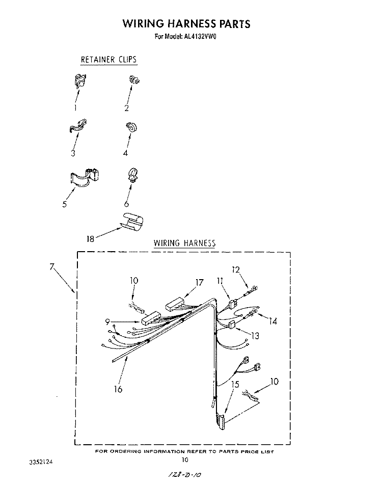 WIRING HARNESS Diagram and Parts List for AL4132VW0  Whirlpool Washer