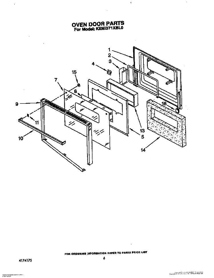 OVEN DOOR Diagram and Parts List for KEMI371XBL0  KitchenAid Microwave Oven Combo