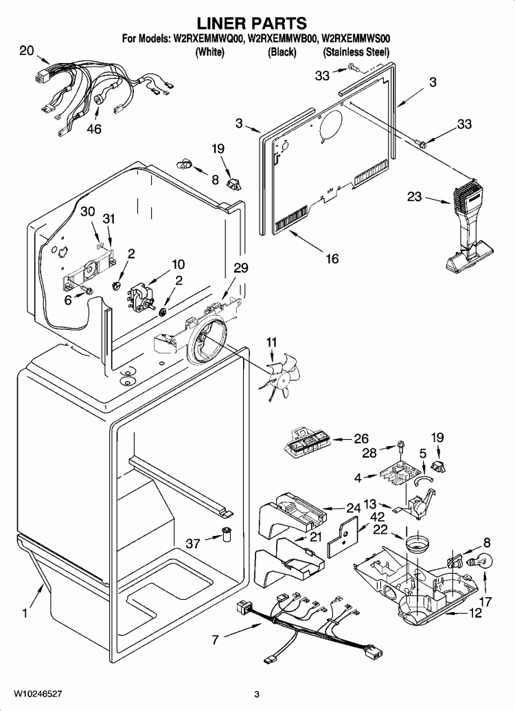LINER PARTS Diagram and Parts List for W2RXEMMWB00  Whirlpool Refrigerator