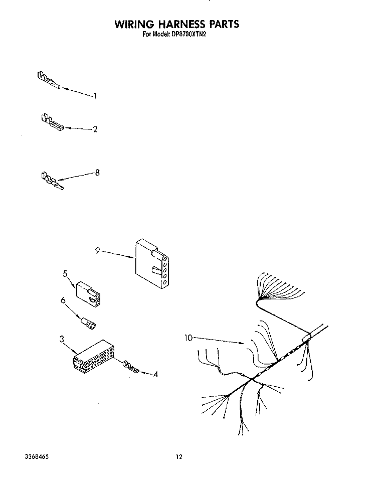 WIRING HARNESS Diagram and Parts List for DP8700XTN2  Whirlpool Dishwasher